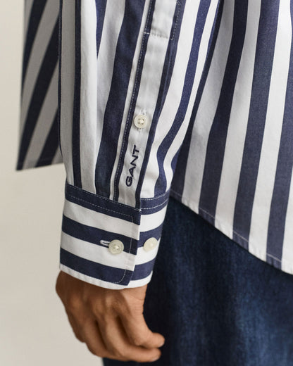 Relaxed Fit Striped Classic Poplin Shirt - Classic Blue