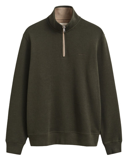 Sacker Rib Half Zip Sweatshirt - Dark Moss Green