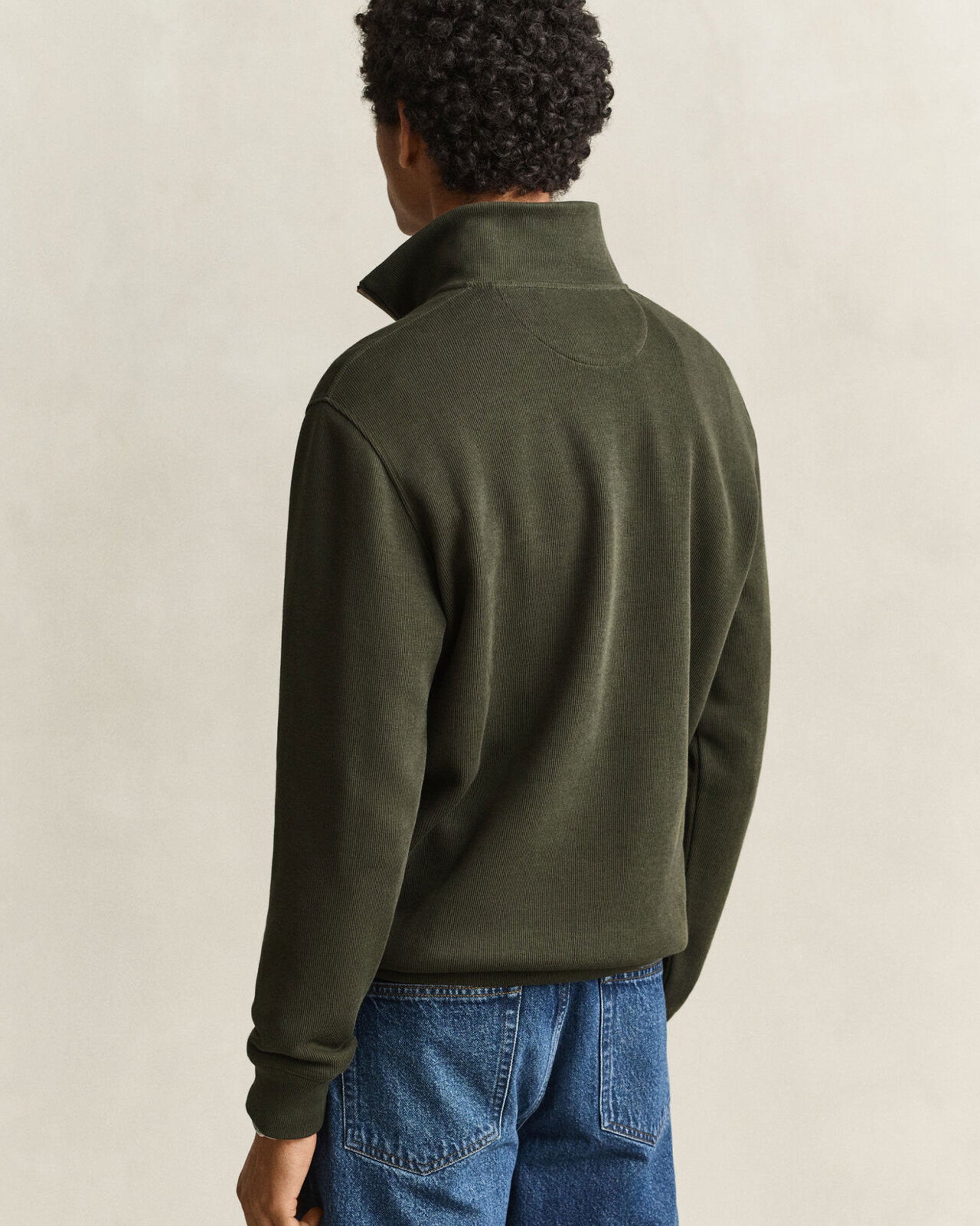 Sacker Rib Half Zip Sweatshirt - Dark Moss Green
