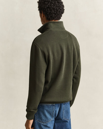 Sacker Rib Half Zip Sweatshirt - Dark Moss Green