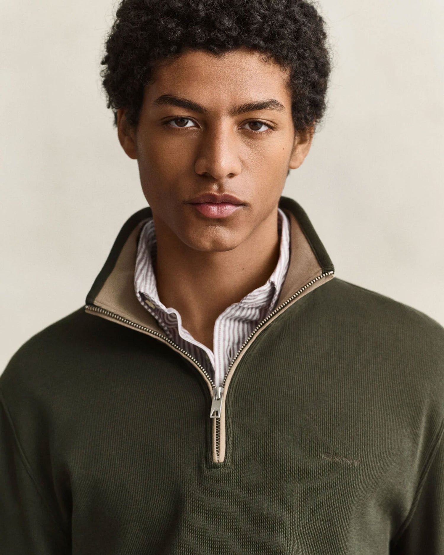 Sacker Rib Half Zip Sweatshirt - Dark Moss Green