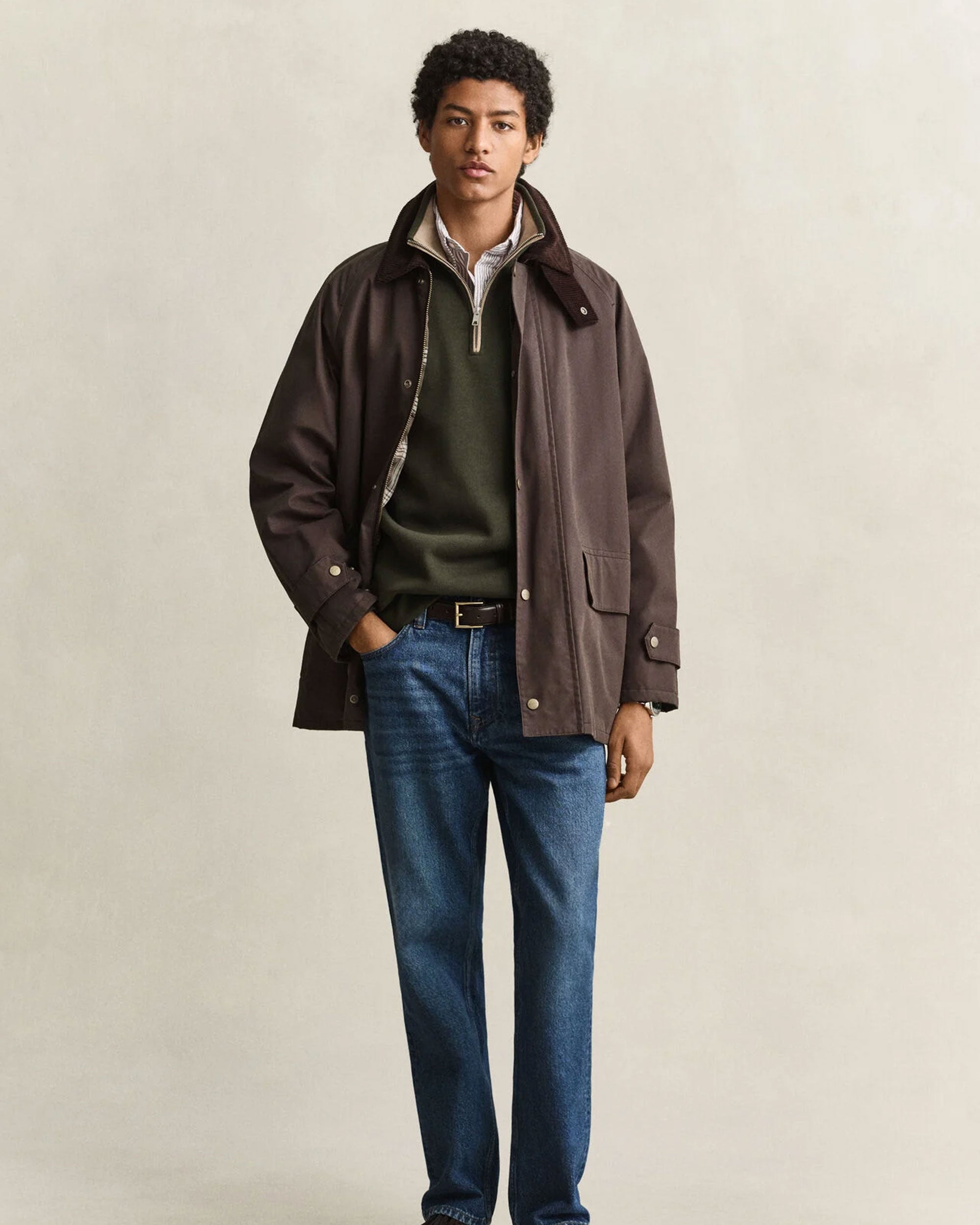 Sacker Rib Half Zip Sweatshirt - Dark Moss Green