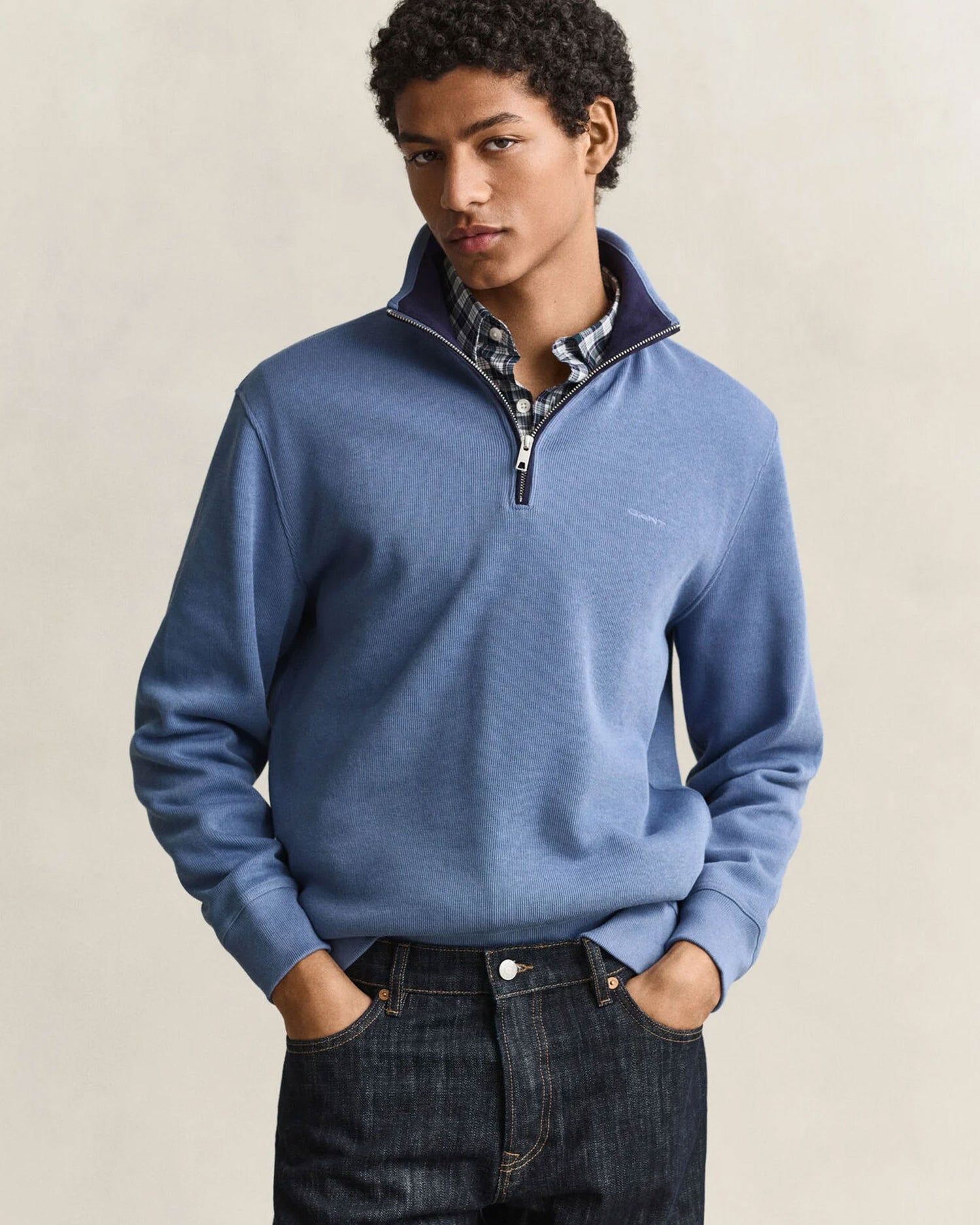 Sacker Rib Half Zip Sweatshirt - Blue Horizon