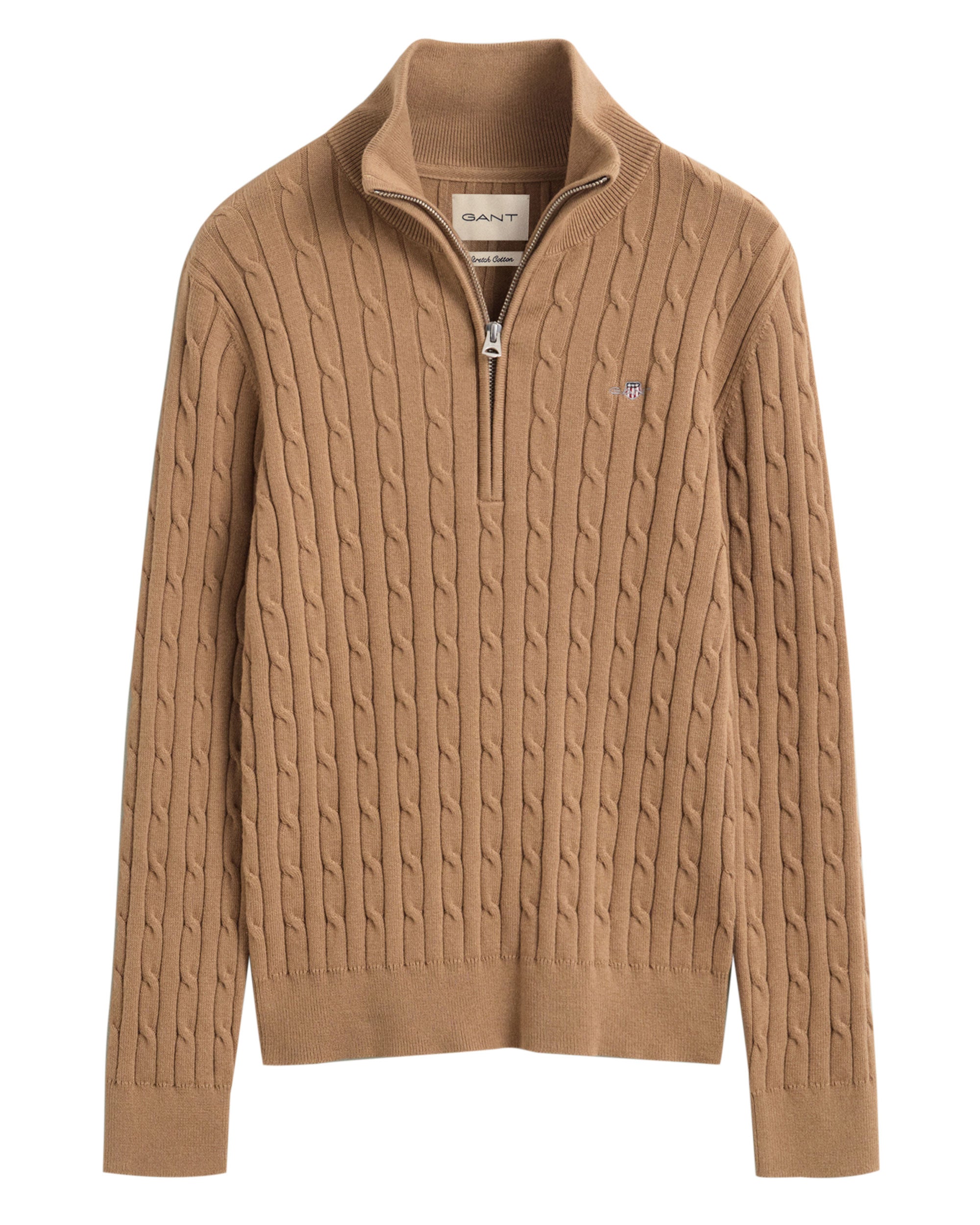 Stretch Cable Half-Zip Sweater - Warm Khaki