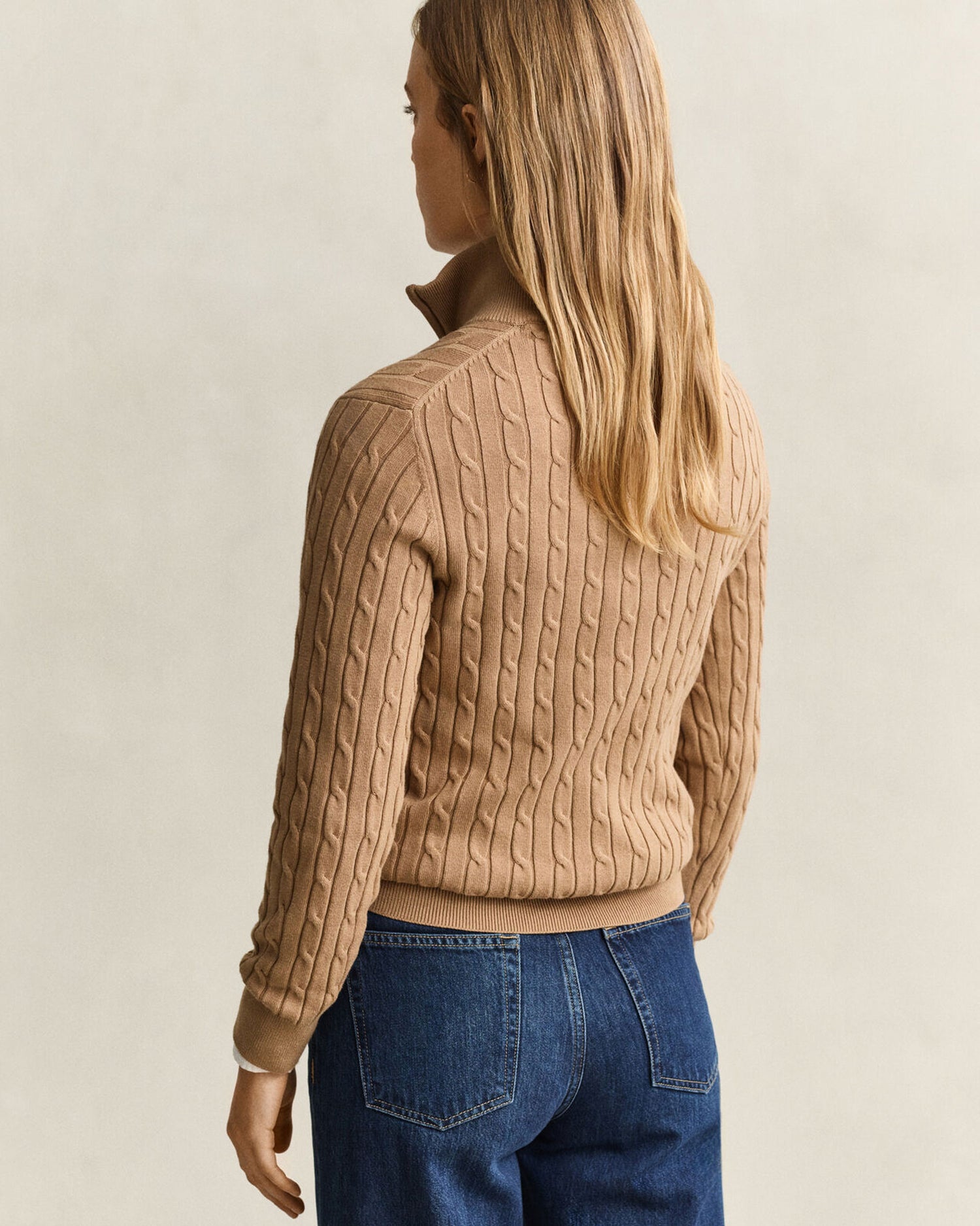 Stretch Cable Half-Zip Sweater - Warm Khaki