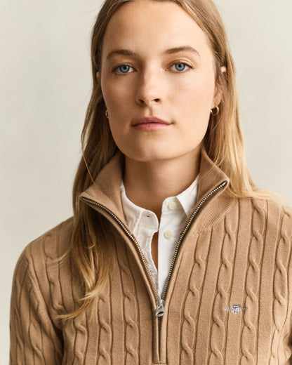 Stretch Cable Half-Zip Sweater - Warm Khaki