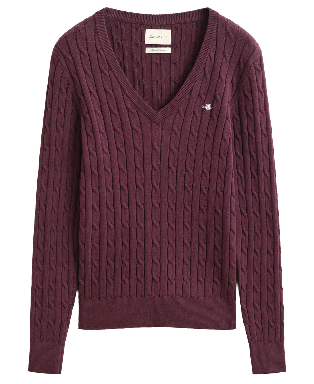 Stretch Cotton Cable V-Neck - Darkened Wine