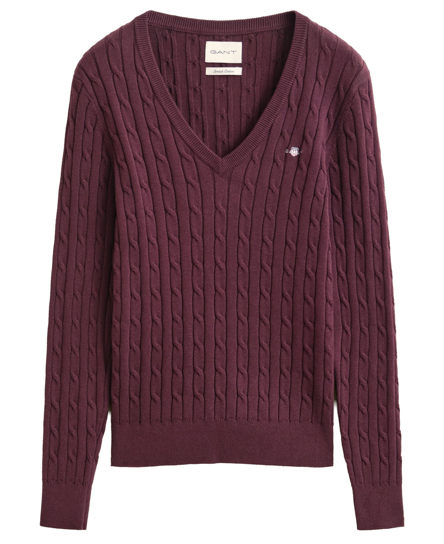 Stretch Cotton Cable V-Neck - Darkened Wine