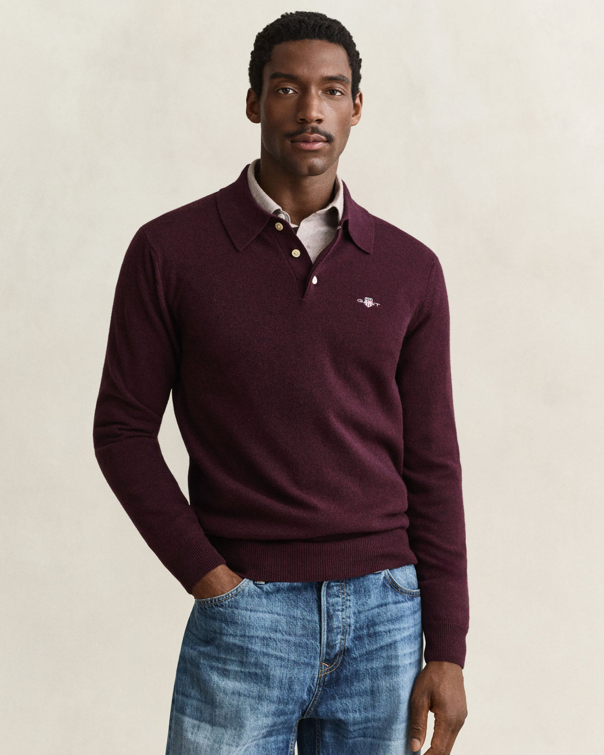 Superfine Lambswool Polo - Darkened Wine
