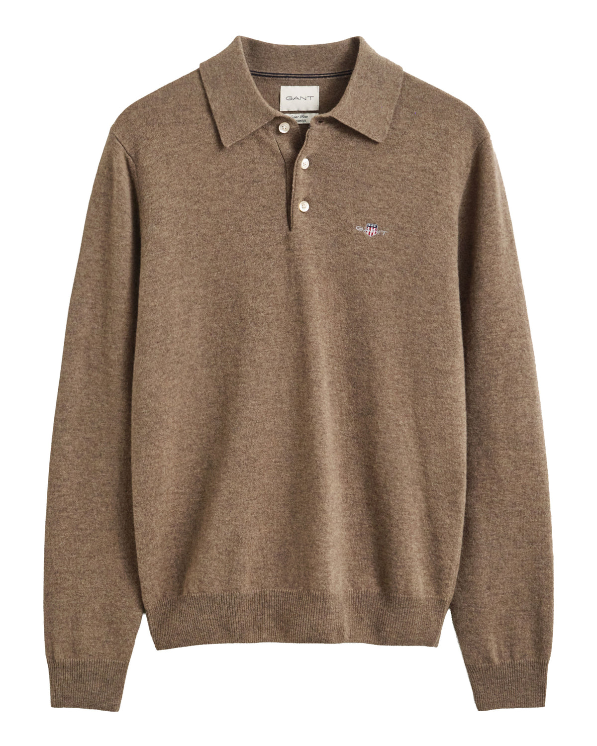 Superfine Lambswool Polo - Light Brown Melange