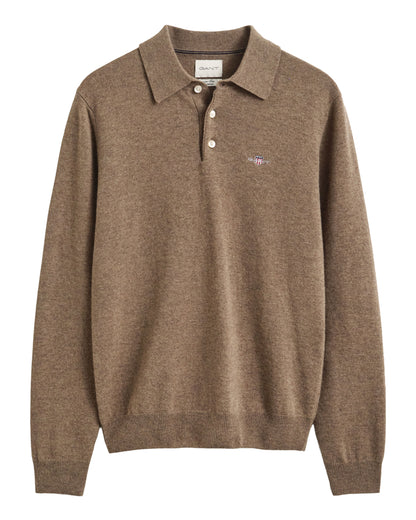 Superfine Lambswool Polo - Light Brown Melange