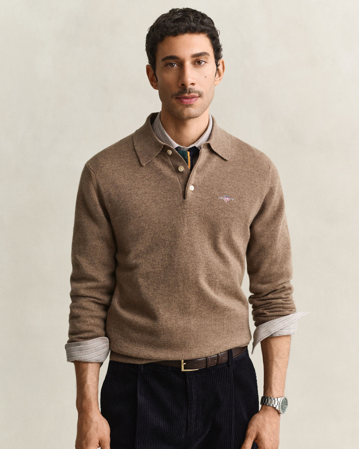 Superfine Lambswool Polo - Light Brown Melange