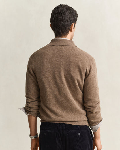 Superfine Lambswool Polo - Light Brown Melange