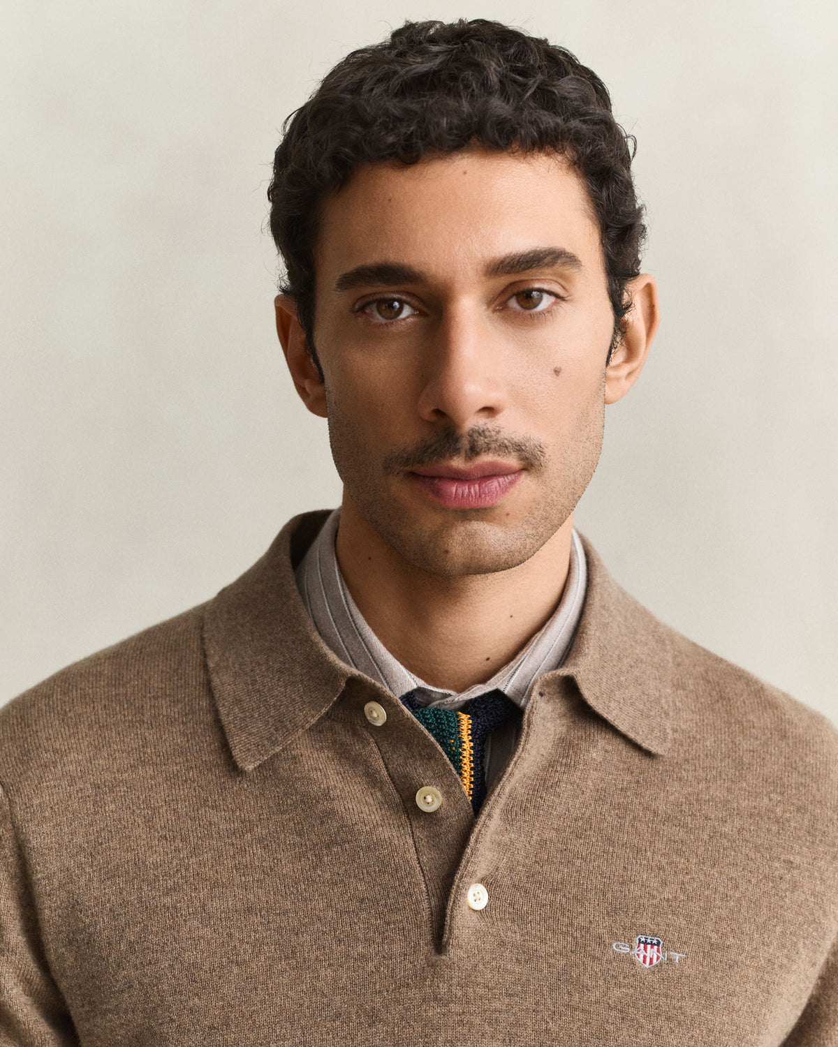 Superfine Lambswool Polo - Light Brown Melange