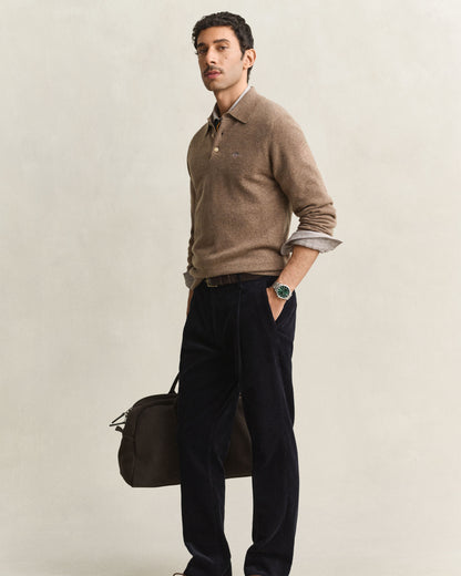 Superfine Lambswool Polo - Light Brown Melange