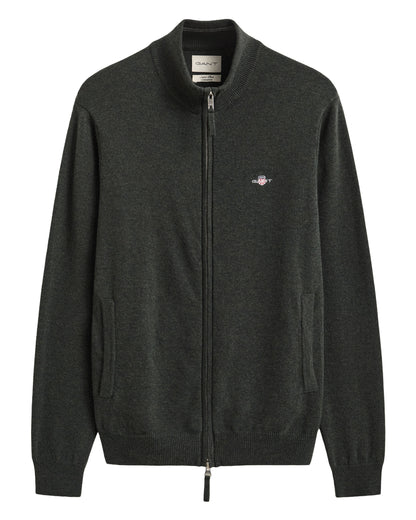 Superfine Lambswool Zip Cardigan - Dark Moss Green