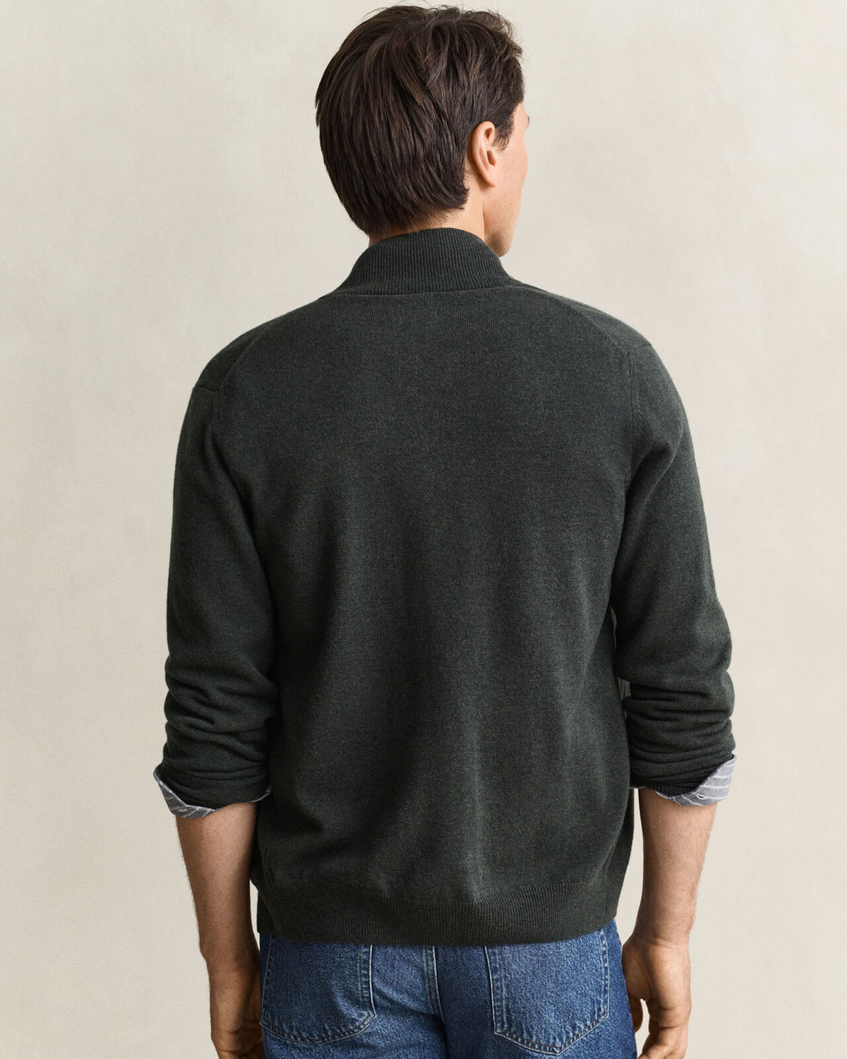 Superfine Lambswool Zip Cardigan - Dark Moss Green