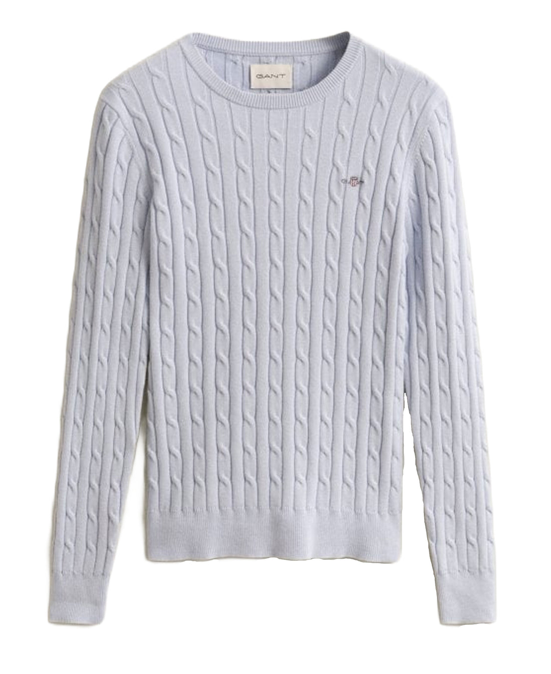 Stretch Cotton Cable Crew Neck - Hydrangea Blue
