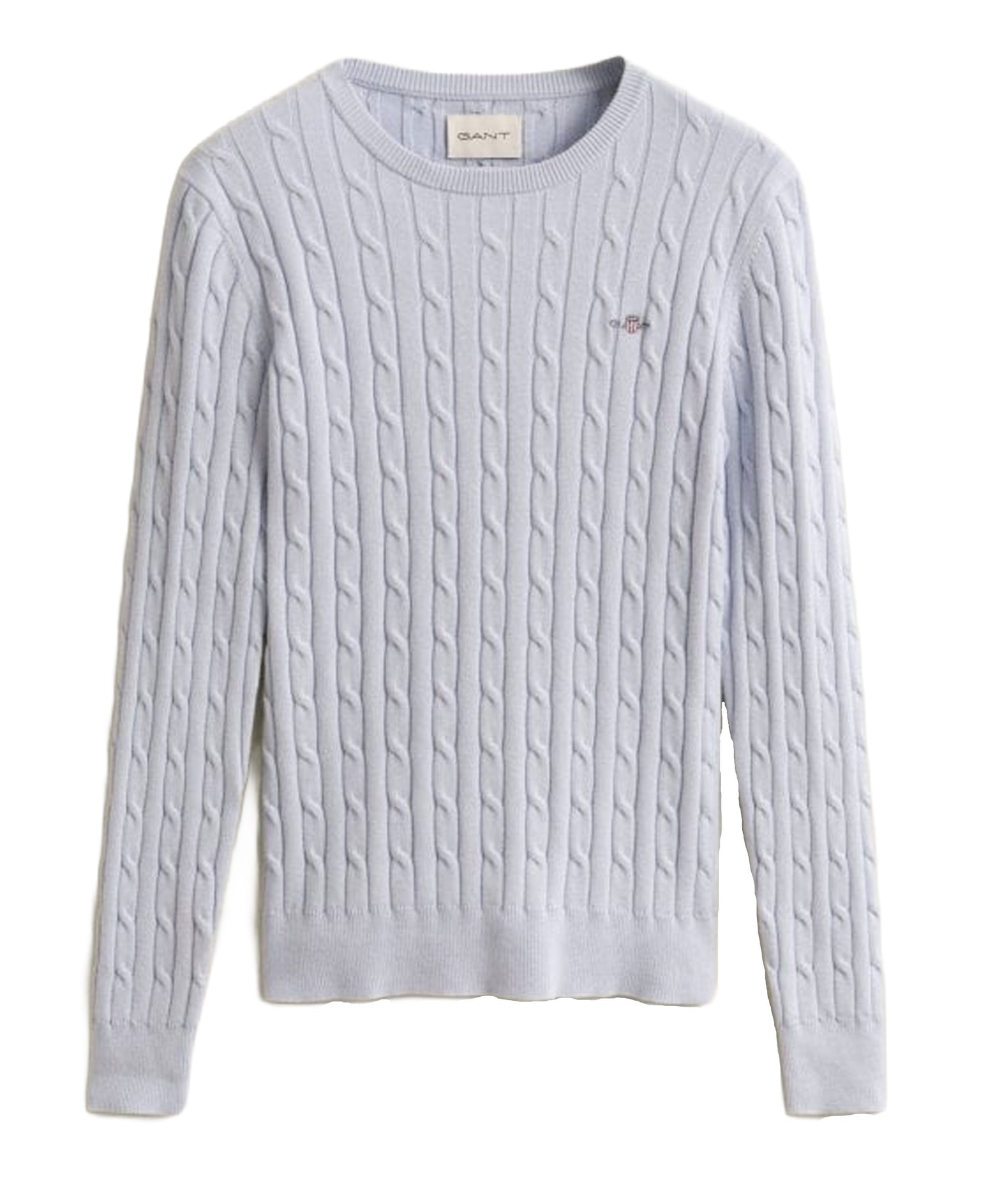 Stretch Cotton Cable Crew Neck - Hydrangea Blue