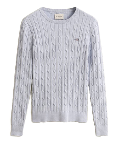 Stretch Cotton Cable Crew Neck - Hydrangea Blue