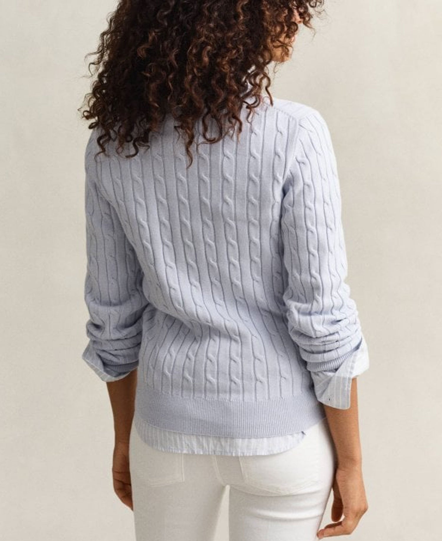 Stretch Cotton Cable Crew Neck - Hydrangea Blue