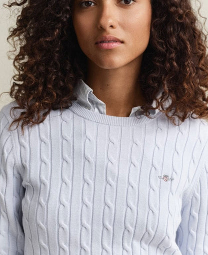 Stretch Cotton Cable Crew Neck - Hydrangea Blue