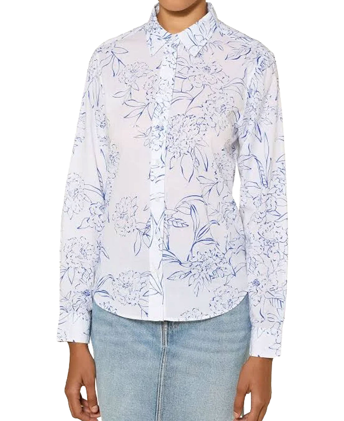 Reg Floral Print Cotton Voile Shirt - White