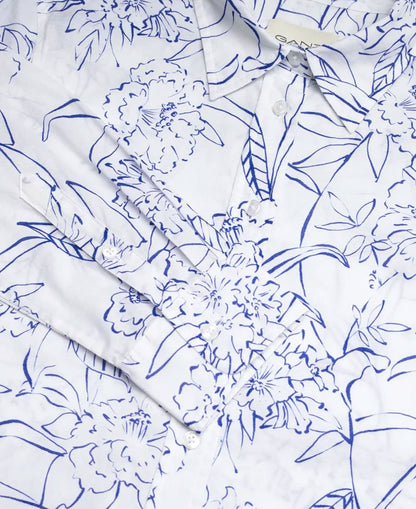 Reg Floral Print Cotton Voile Shirt - White
