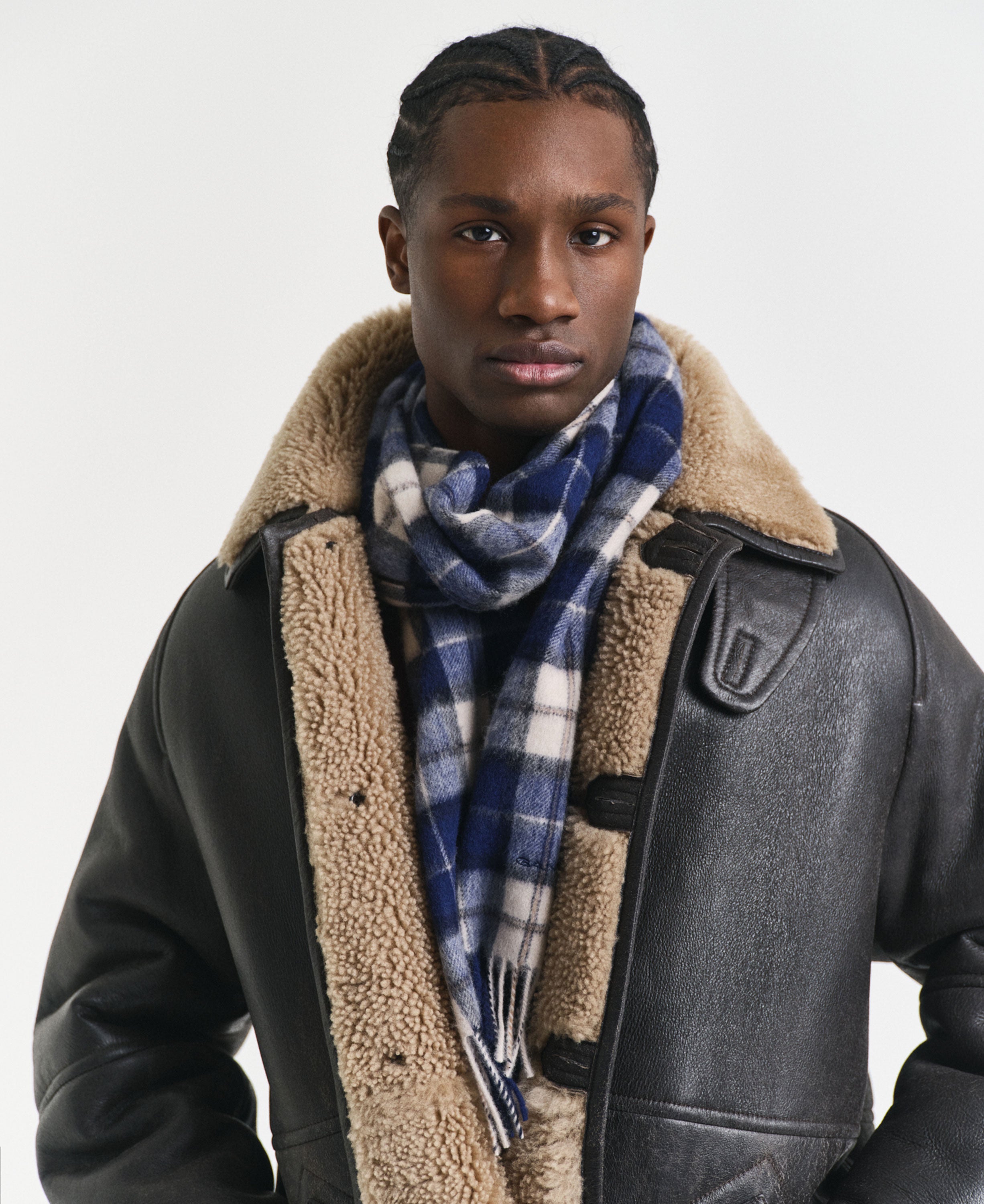Wool Checked Scarf - Persian Blue