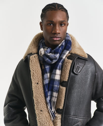 Wool Checked Scarf - Persian Blue