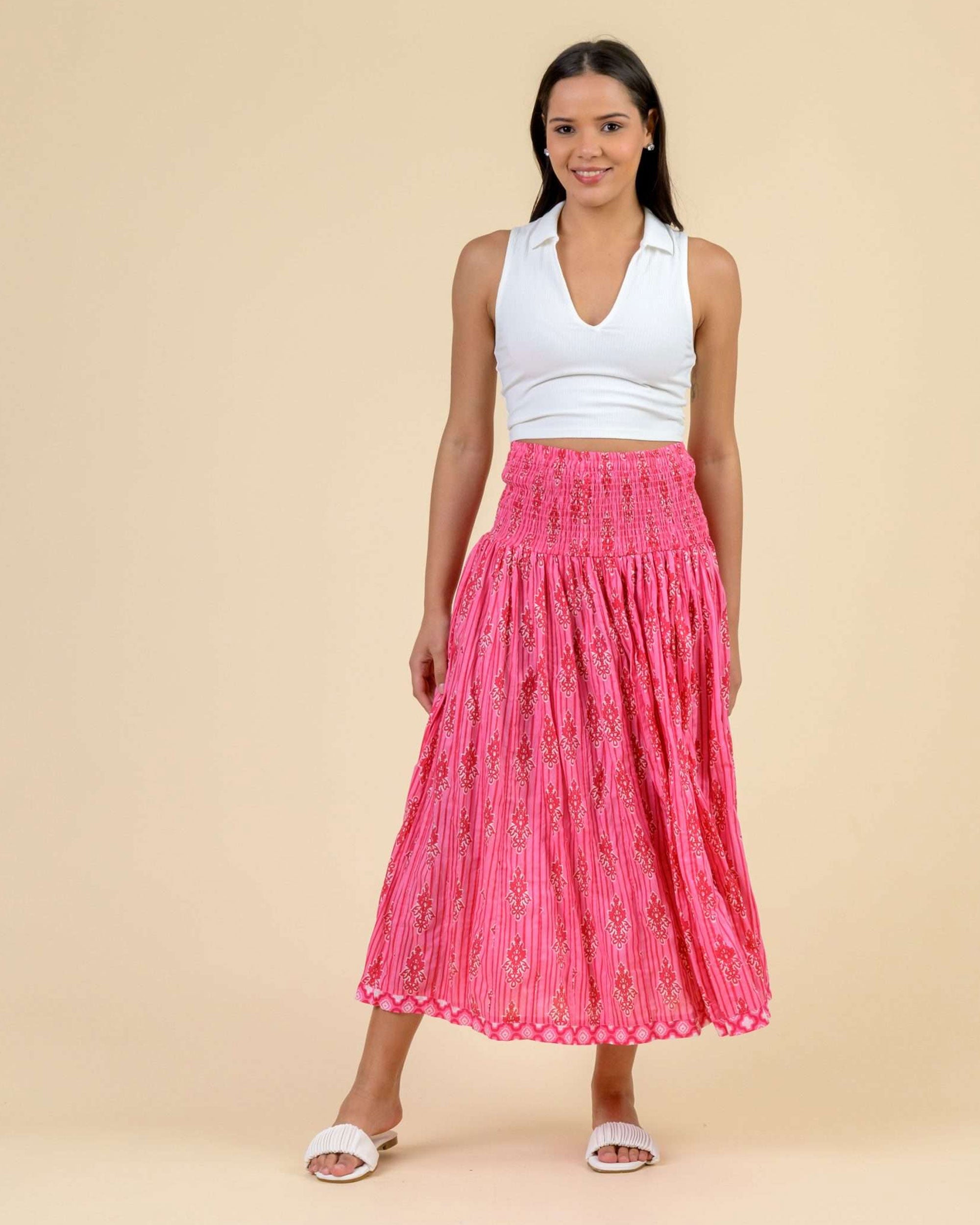 Arista Stretch Waist Skirt - Stripe Pink