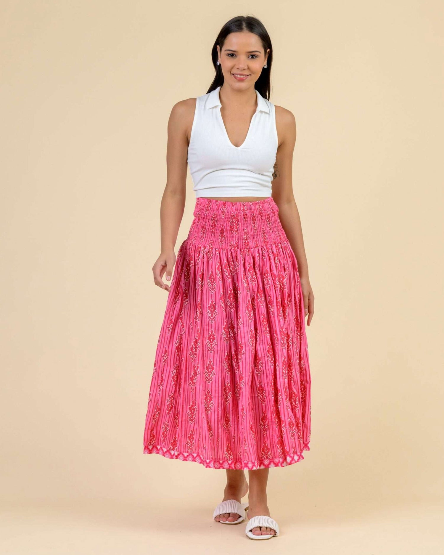 Arista Stretch Waist Skirt - Stripe Pink