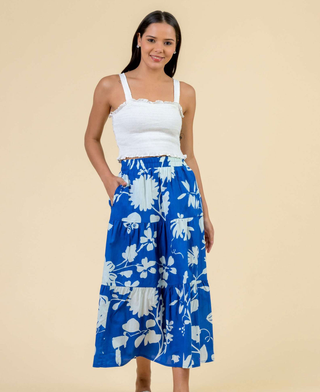 Cady Long Skirt - Floral Blue