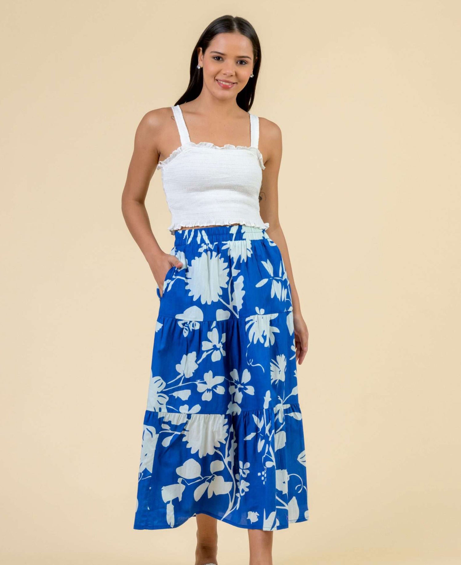 Cady Long Skirt - Floral Blue