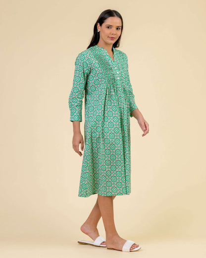 Phantom Long Sleeve Pleated Front Dress - Mosaiq Green