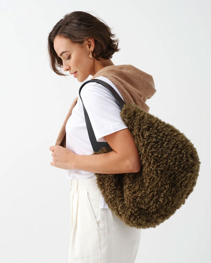 Slouch Bag - Forest Green Faux Sheepskin