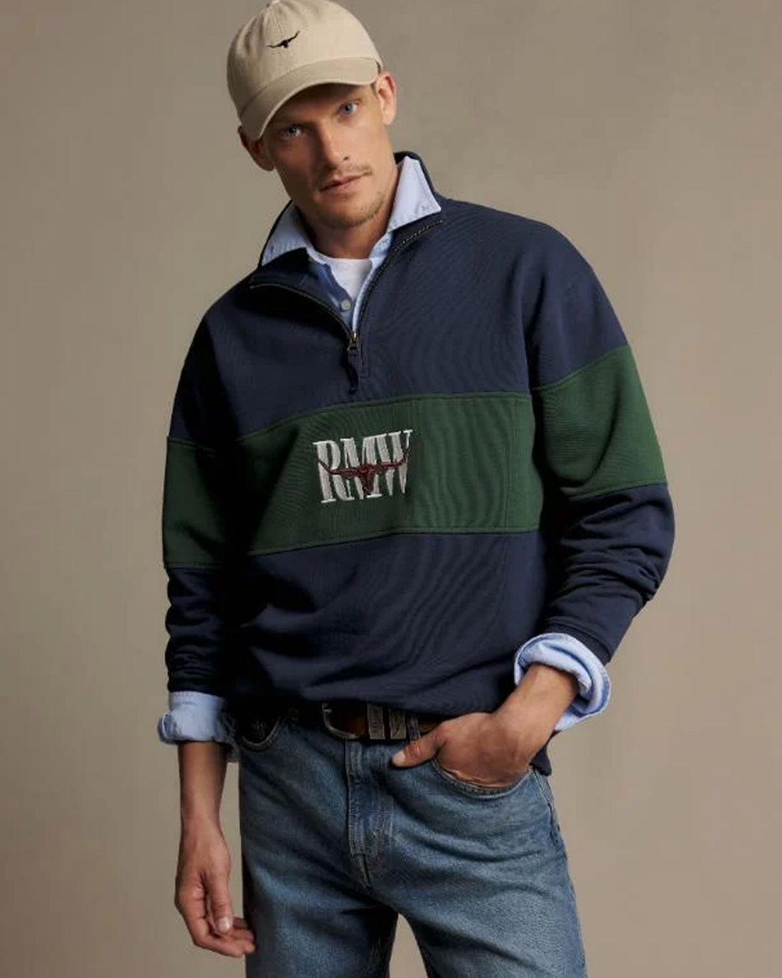 Heritage Panel 1/4 Zip - Worker Blue