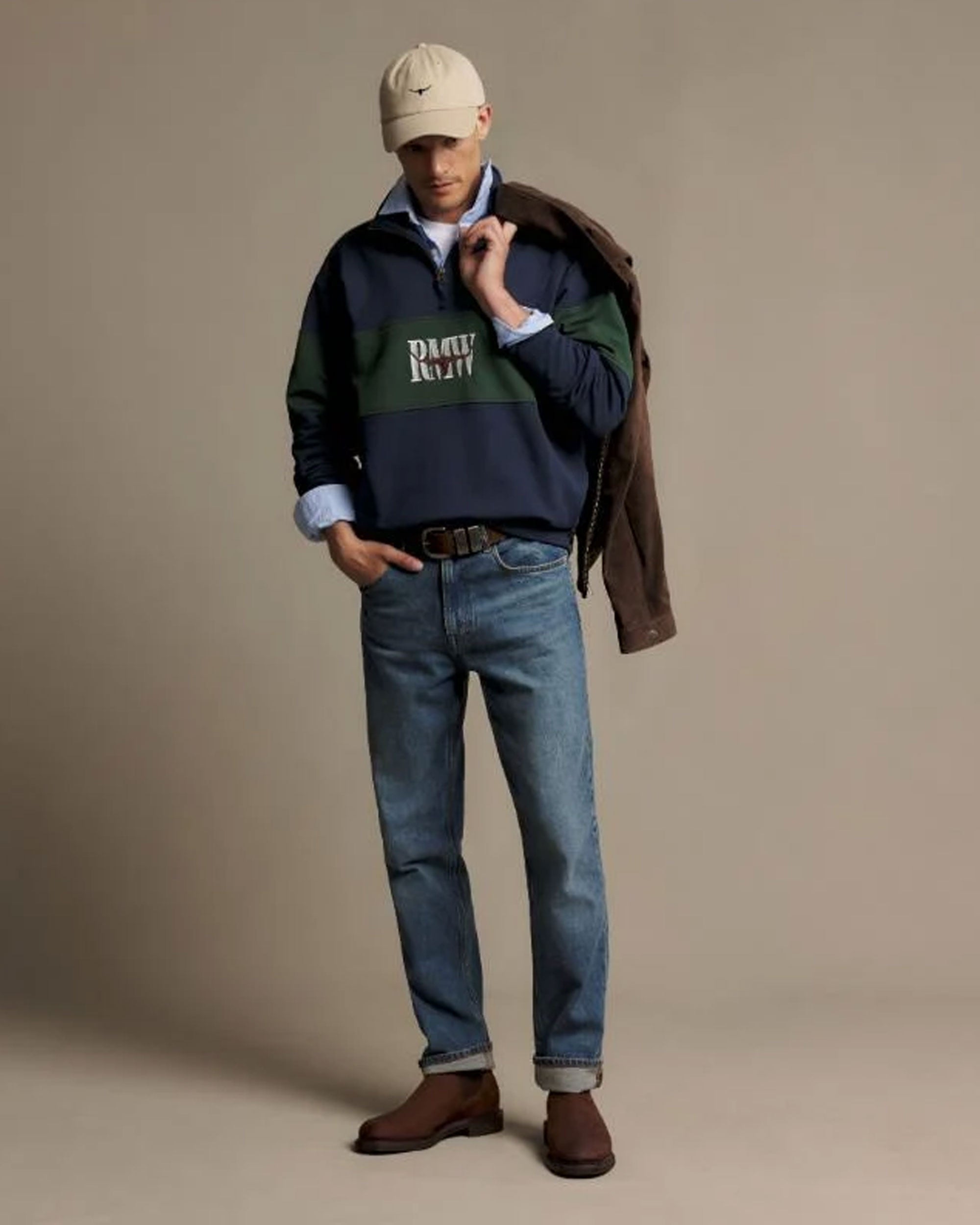Heritage Panel 1/4 Zip - Worker Blue