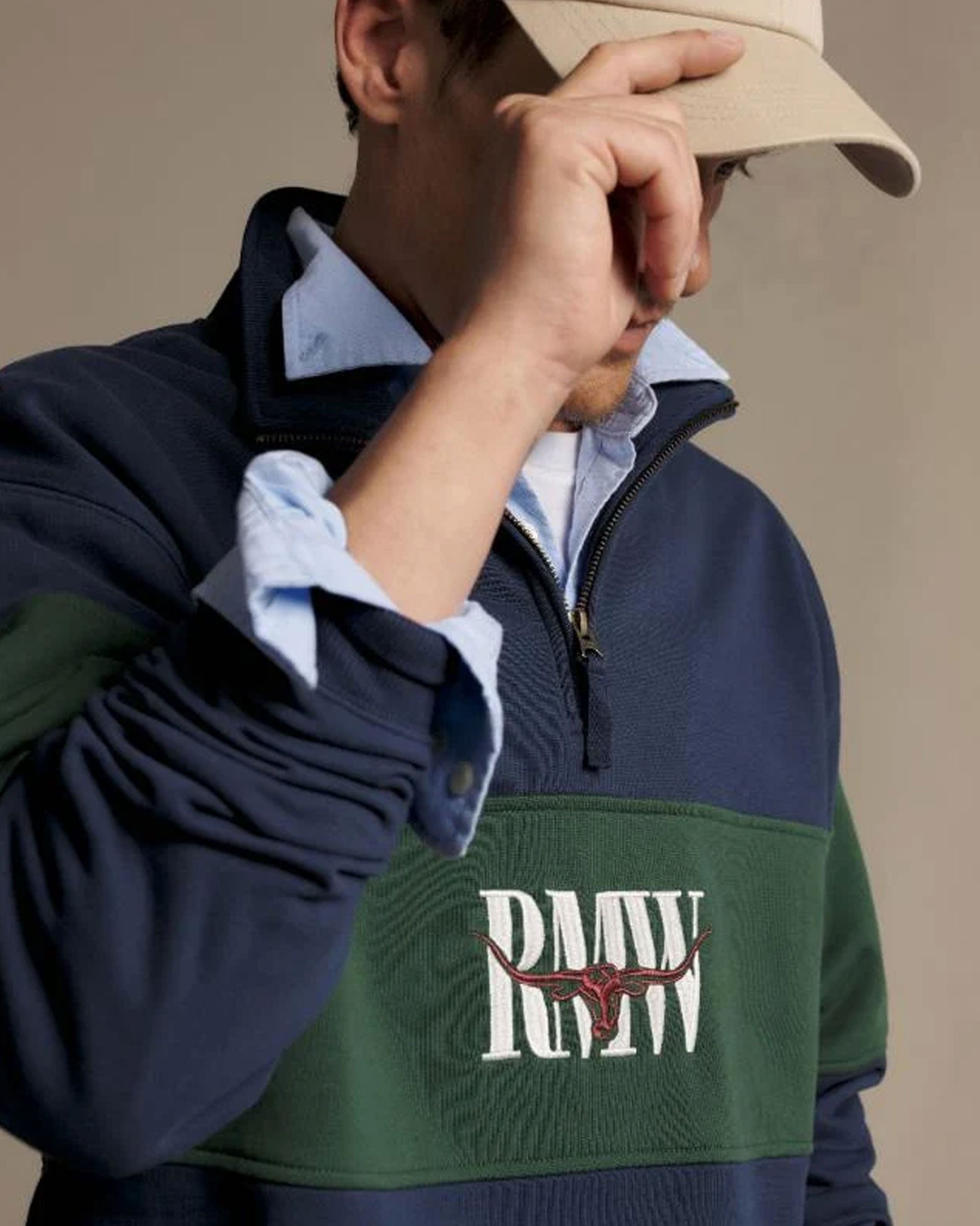 Heritage Panel 1/4 Zip - Worker Blue