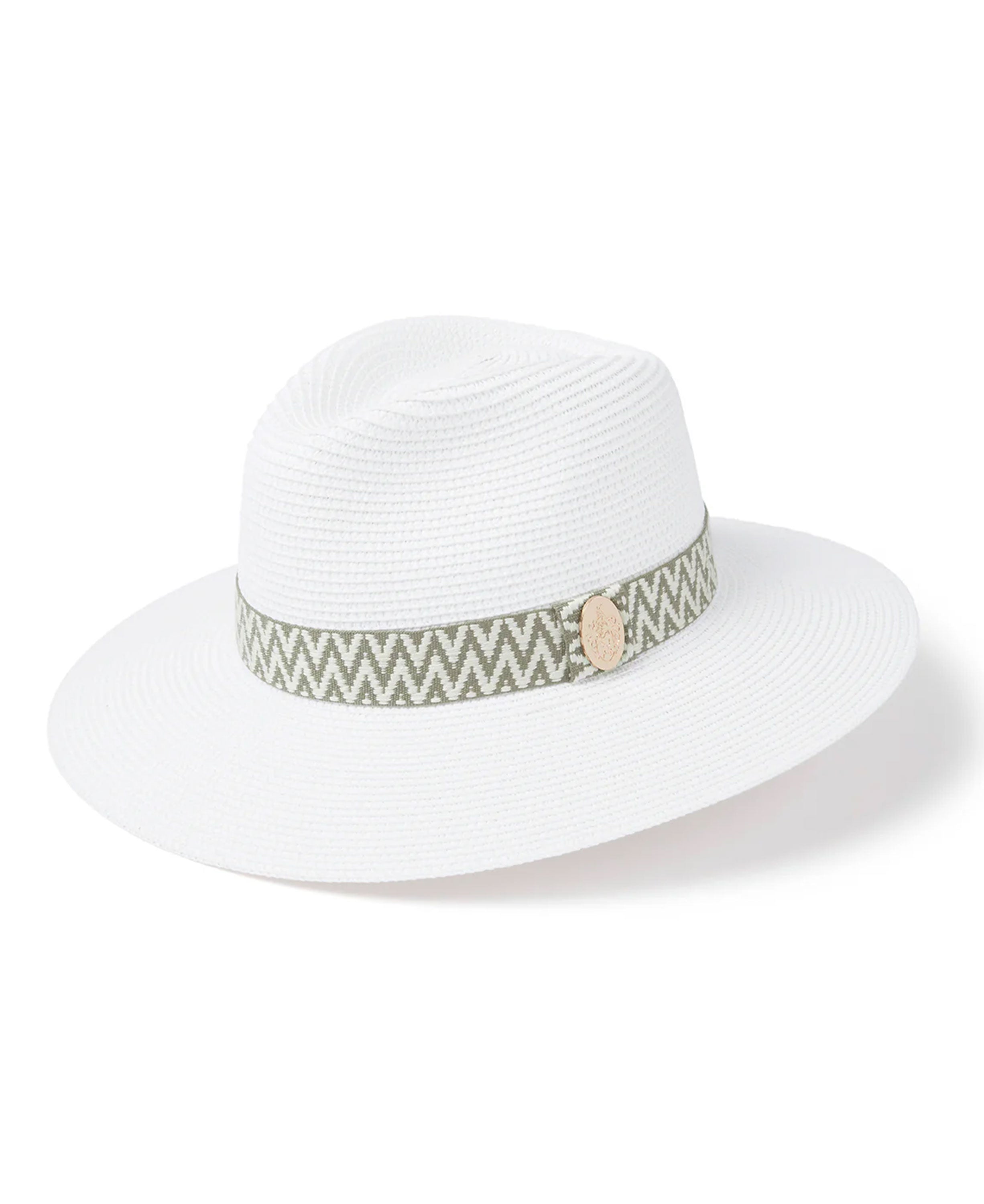 The Hemley Fedora - White Khaki Aztec Ribbon
