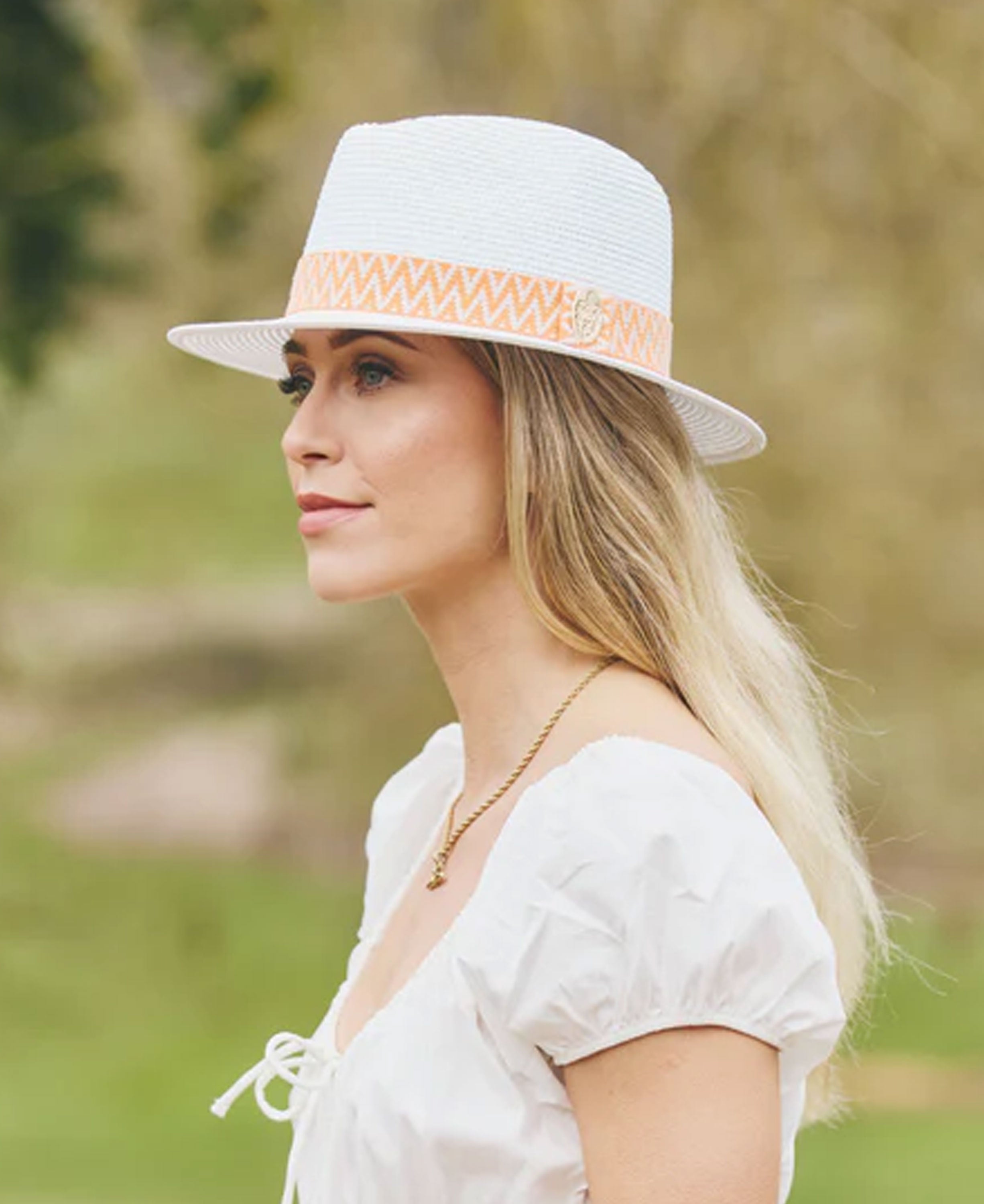 The Orford Fedora - White Orange Aztec Ribbon