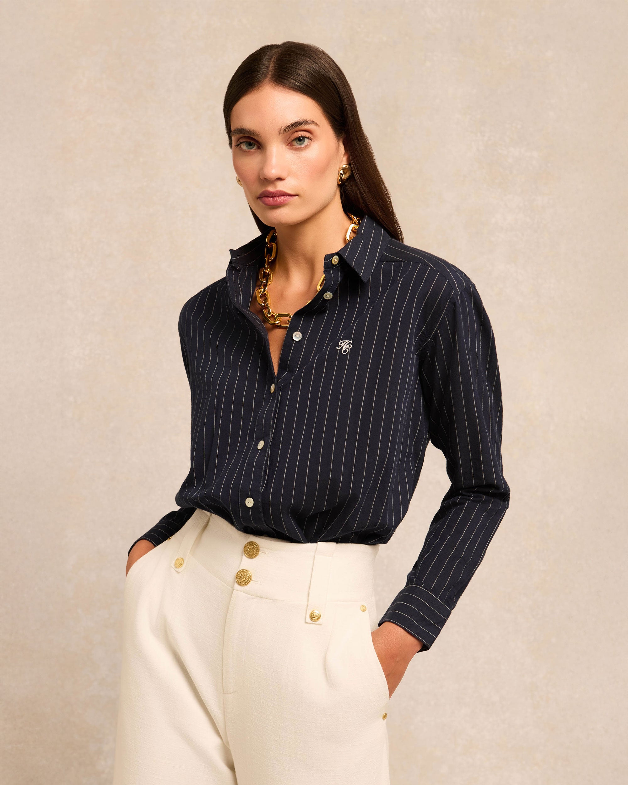 Athena Shirt - Navy Pinstripe