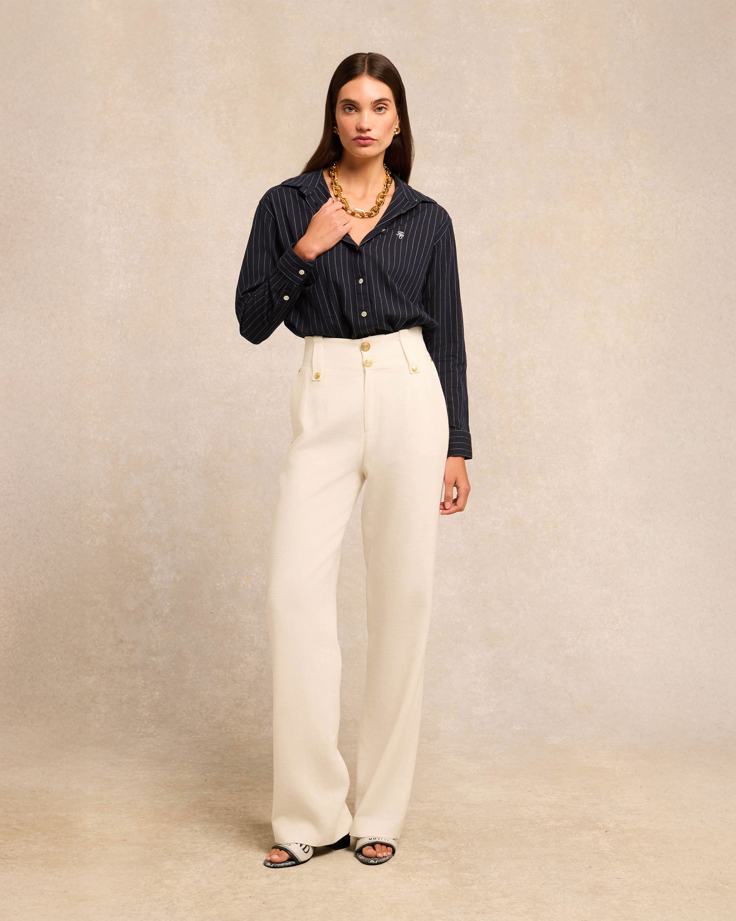 Athena Shirt - Navy Pinstripe