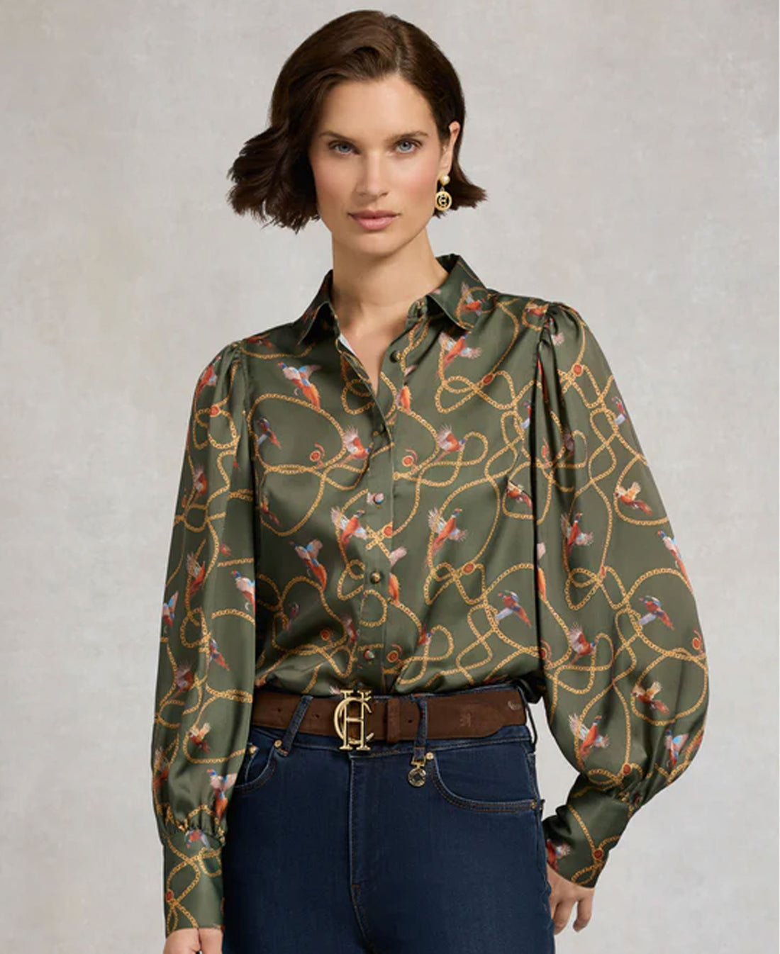 Isla Satin Shirt - Khaki Pheasant