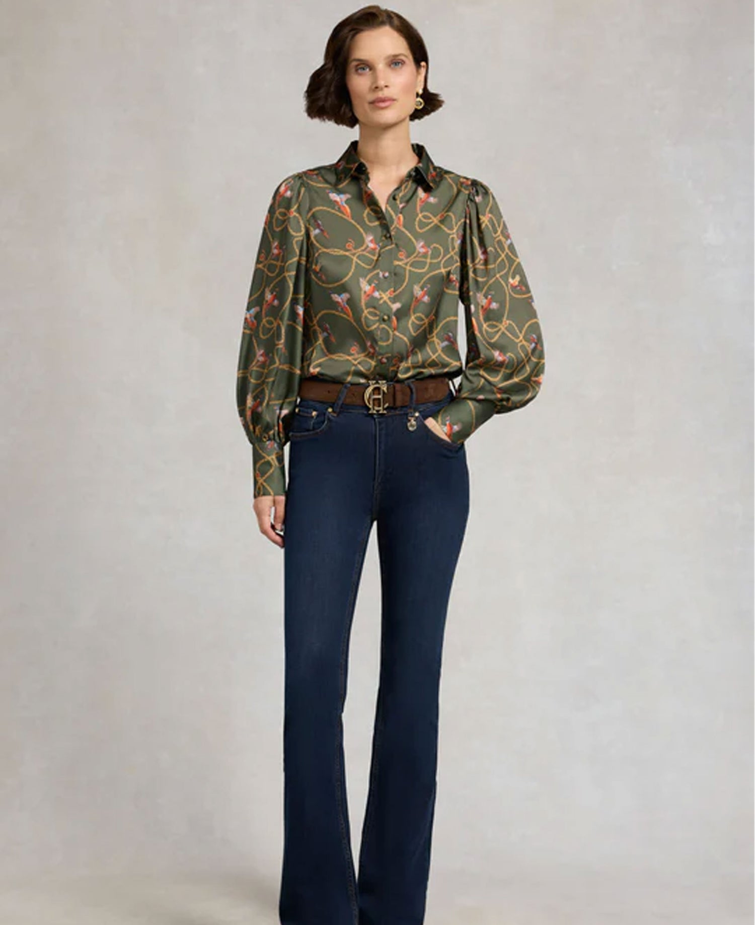 Isla Satin Shirt - Khaki Pheasant