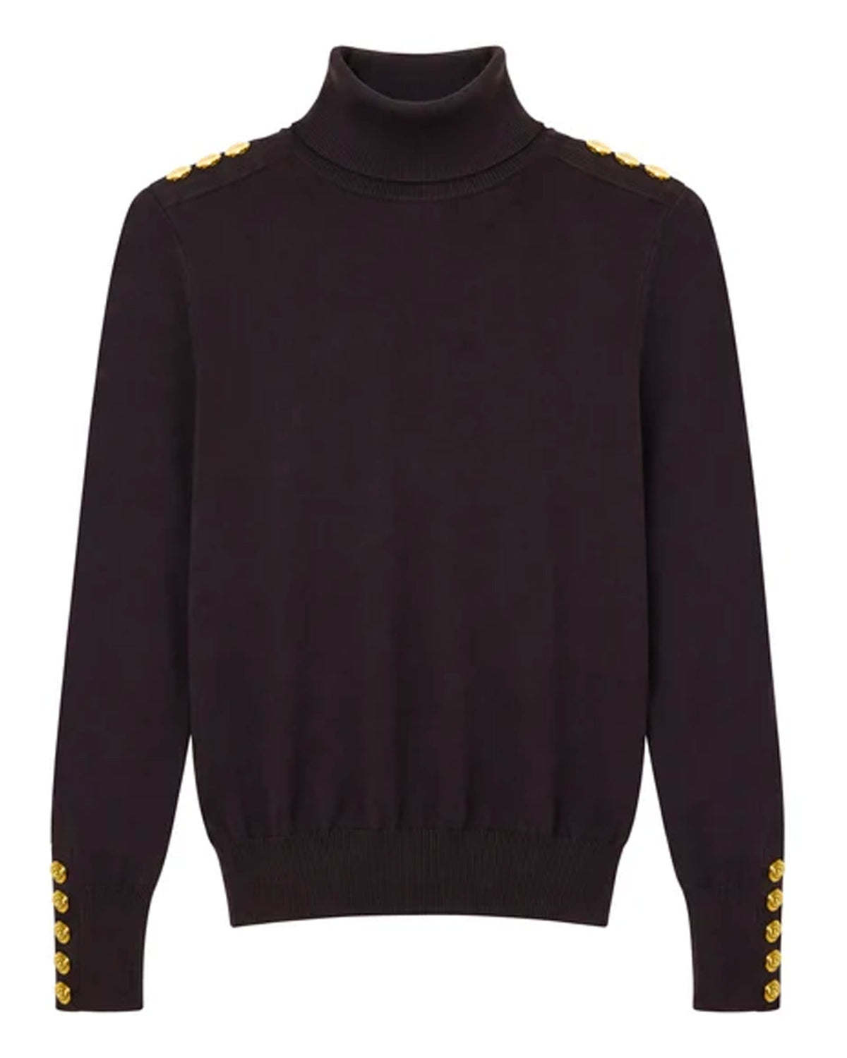 Buttoned Knit Roll Neck - Chocolate