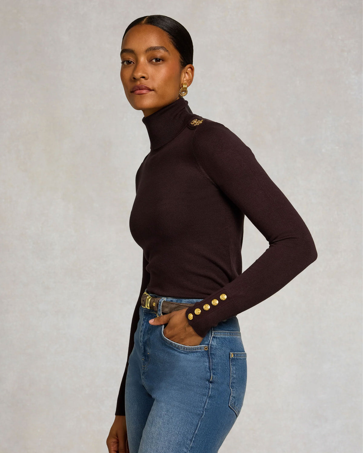 Buttoned Knit Roll Neck - Chocolate