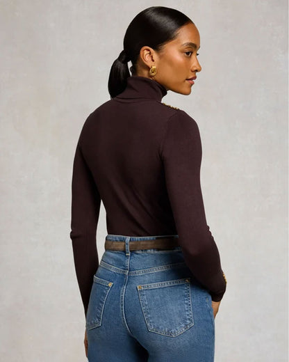 Buttoned Knit Roll Neck - Chocolate
