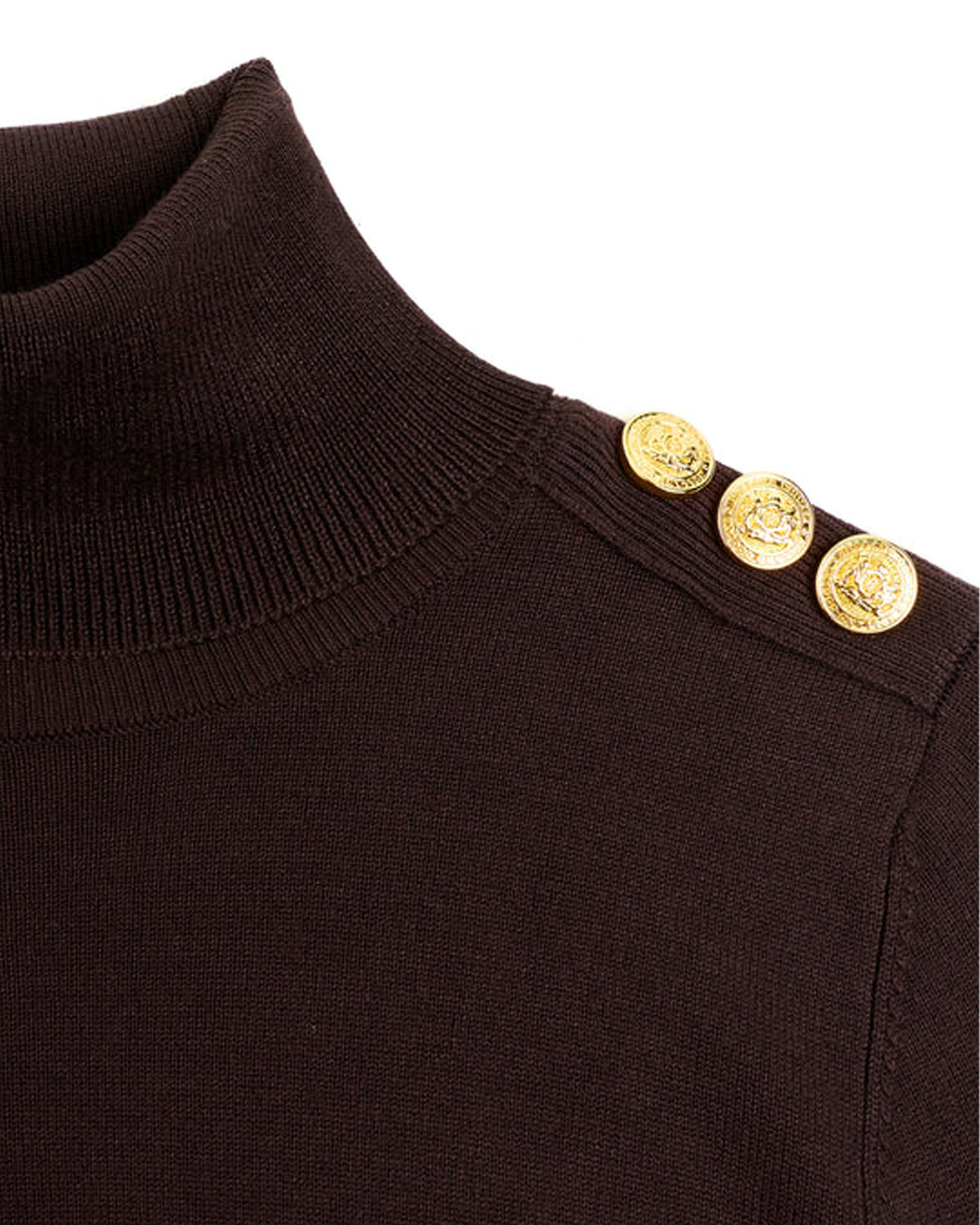 Buttoned Knit Roll Neck - Chocolate