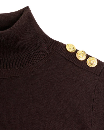 Buttoned Knit Roll Neck - Chocolate
